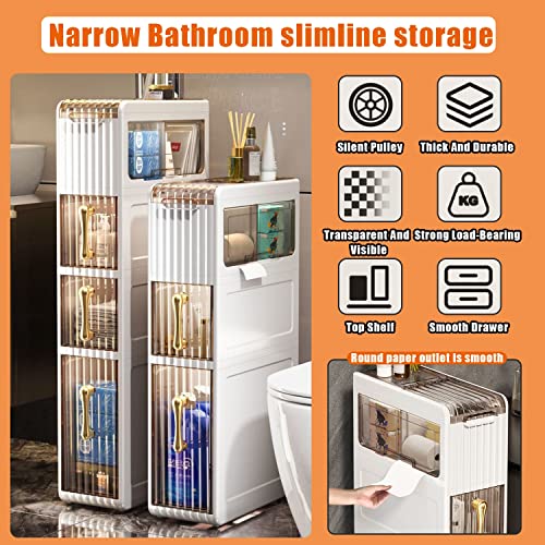 2/3/4 Drawer Home Organization Storage Container Tower, Slim Storage Cart, Small Bathroom Storage Cabinet for Small Spaces,Over The Slim Toilet Paper Storage Cabinet for Skinny Bathroom Storage