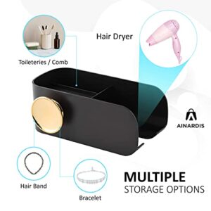 AINARDIS Hair Dryer Holder - Space Saving Bathroom Organizer Storage Caddy, Blow Dryer Cord Holder, Strong Adhesive Mount, Renter Friendly / No Damage, Hair Dryer Holder Wall Mounted, Stylish Gift.