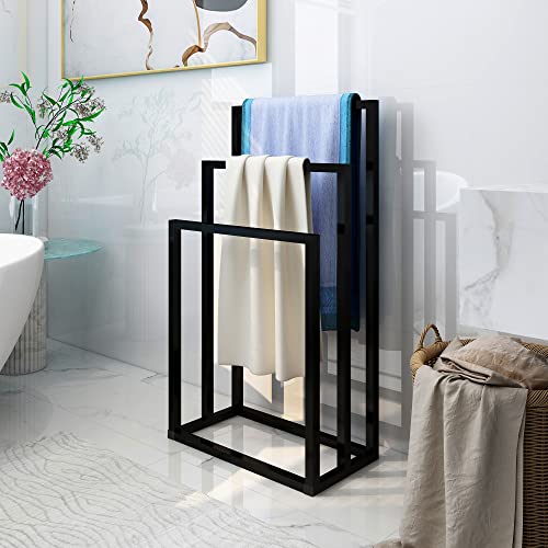 3 Tiers Metal Towel Rack Modern Freestanding Black Towel Holder for Bathroom Accessories Organizer(Black)