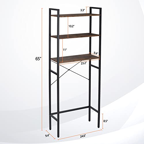 ZENY Over-The-Toilet Storage Rack, 3 -Tier Freestanding Bathroom Organizer, Space-Saving Bathroom Shelf Over Toilet Rack, Brown