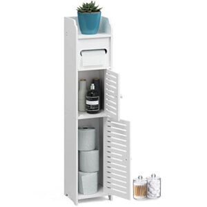 mezhi bathroom storage cabinet floor standing toilet paper organizer shelves with door (white)