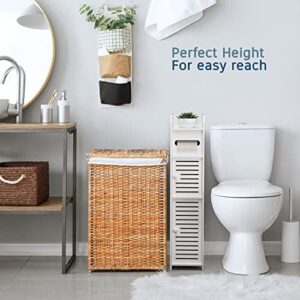 MEZHI Bathroom Storage Cabinet Floor Standing Toilet Paper Organizer Shelves with Door (White)