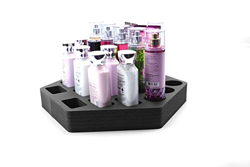 Polar Whale Lotion and Body Spray Stand Organizer Hexagon Shaped Tray Washable Waterproof Insert for Home Bathroom Bedroom Office 15.75 x 13.75 x 2 Inches 21 Slots Black