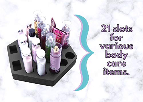 Polar Whale Lotion and Body Spray Stand Organizer Hexagon Shaped Tray Washable Waterproof Insert for Home Bathroom Bedroom Office 15.75 x 13.75 x 2 Inches 21 Slots Black