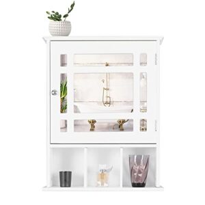 phi villa indoor bathroom medicine cabinet with mirror wall mounted storage cabinet organizer with mirrored doors and adjustable shelf, white