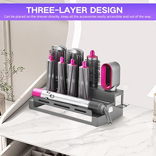 Wall Mount Holder for Dyson Airwrap Styler Curling Iron Accessories, 8-Holes Adhesive Bracket Organizer for Curling Barrels Brushes, Storage Rack Stand for Home Bathroom Hair Salon Barber Shop (Gray)