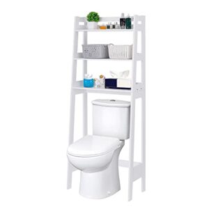 super deal 3 tiers over the toilet bathroom storage shelf, freestanding wooden bathroom organizer rack with shelves for laundry restroom, white