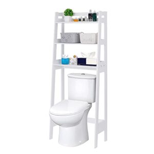 SUPER DEAL 3 Tiers Over The Toilet Bathroom Storage Shelf, Freestanding Wooden Bathroom Organizer Rack with Shelves for Laundry Restroom, White