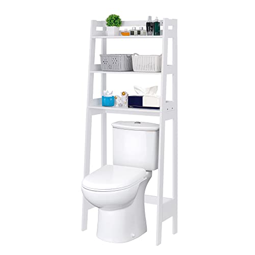 SUPER DEAL 3 Tiers Over The Toilet Bathroom Storage Shelf, Freestanding Wooden Bathroom Organizer Rack with Shelves for Laundry Restroom, White