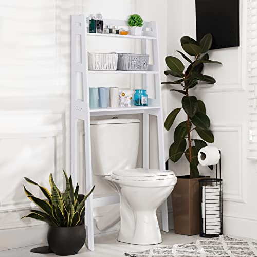 SUPER DEAL 3 Tiers Over The Toilet Bathroom Storage Shelf, Freestanding Wooden Bathroom Organizer Rack with Shelves for Laundry Restroom, White