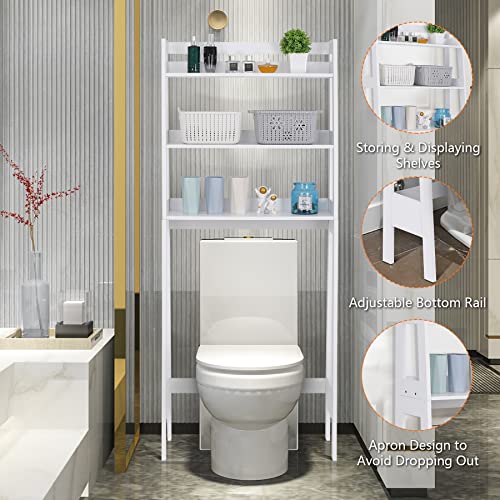 SUPER DEAL 3 Tiers Over The Toilet Bathroom Storage Shelf, Freestanding Wooden Bathroom Organizer Rack with Shelves for Laundry Restroom, White