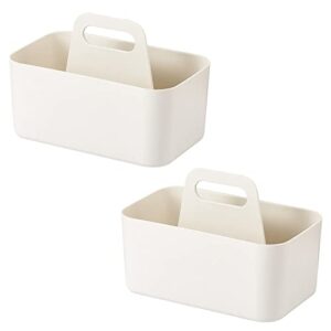 dalanpa plastic portable storage organizer caddy tote, with handle cabinet organizer baskets for bathroom, desk, countertops (2 pack, off-white)