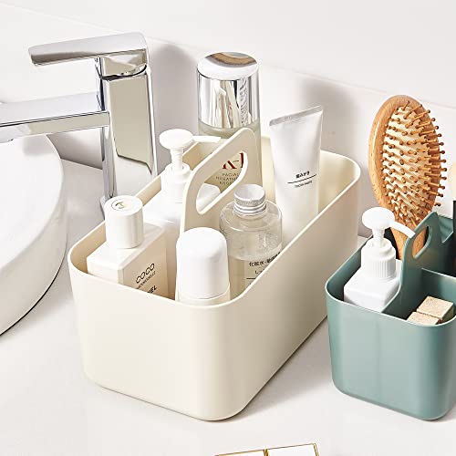 Dalanpa Plastic Portable Storage Organizer Caddy Tote, with Handle Cabinet Organizer Baskets for Bathroom, Desk, Countertops (2 Pack, Off-white)