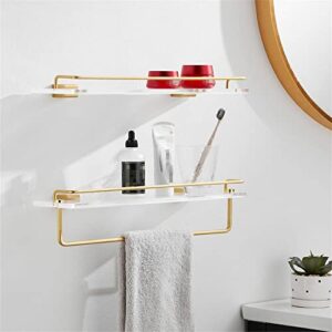 WANLIAN 19"Floating Shelf Set, Clear Acrylic Wall Mounted Storage Rack, Wall Mounted Shelf With Gold Towel Rack For Bathroom, Bedroom, Living Room, Kitchen, Office 2 Piece( Acrylic Storage Rack)