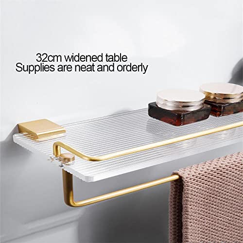 WANLIAN 19"Floating Shelf Set, Clear Acrylic Wall Mounted Storage Rack, Wall Mounted Shelf With Gold Towel Rack For Bathroom, Bedroom, Living Room, Kitchen, Office 2 Piece( Acrylic Storage Rack)