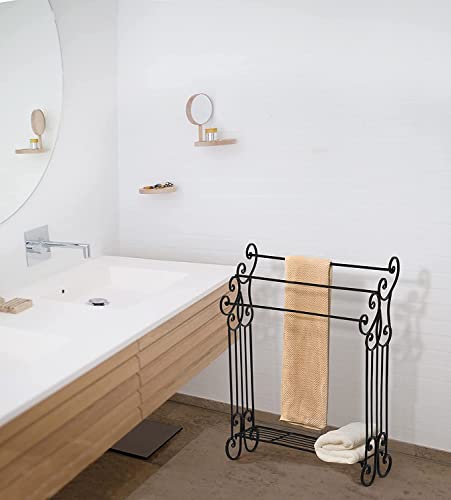 Free Standing Towel Rack 3 Bar Freestanding Rack with Storage Shelf Towel Organizer for Bathroom,Bedroom,Laundry Room,Kitchen,Pool