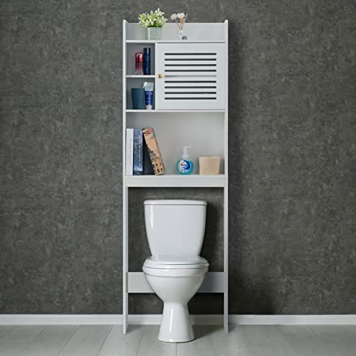 ALIMORDEN Over The Toilet Storage Cabinet Organzier, 71.45" H Freestanding Bathroom Spacesaver with Adjustable Shelves, 1-Door Toilet Storage Rack, White