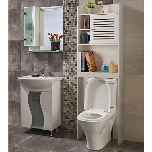 ALIMORDEN Over The Toilet Storage Cabinet Organzier, 71.45" H Freestanding Bathroom Spacesaver with Adjustable Shelves, 1-Door Toilet Storage Rack, White