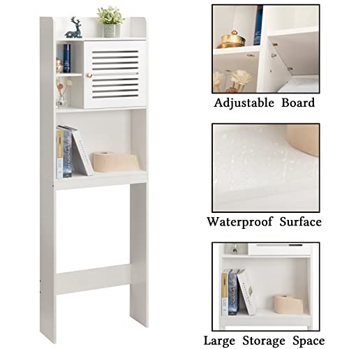 ALIMORDEN Over The Toilet Storage Cabinet Organzier, 71.45" H Freestanding Bathroom Spacesaver with Adjustable Shelves, 1-Door Toilet Storage Rack, White