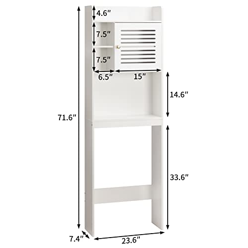 ALIMORDEN Over The Toilet Storage Cabinet Organzier, 71.45" H Freestanding Bathroom Spacesaver with Adjustable Shelves, 1-Door Toilet Storage Rack, White