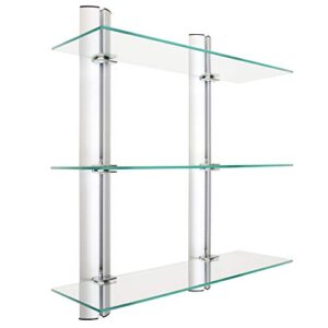 Danya B HA83163 Bathroom Shelving Unit – Decorative Wall-Mount 3-Tier Adjustable Glass Wall Shelves on Aluminum Bars – Bathroom Shelf, Wall Mount Shelf