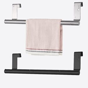 steel over the door towel rack bar 2 pack, towel rack for cabinet, ladyamz 9 inch kitchen bathroom towel holder storage for bathroom laundry office cupboard door holds hand dish towels (black+silver)