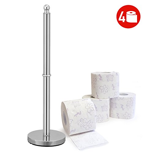 Tatkraft Ideal - Free Standing Toilet Paper Holder Stand - 20.1in (51cm) - Storage for 4 Rolls - Paper Towel Holder - Chrome Plated Steel