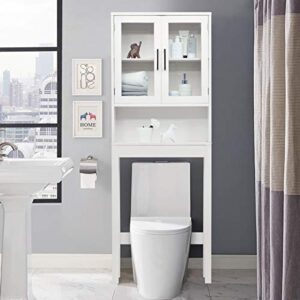 giantex over-the-toilet storage cabinet w/tempered glass doors, 3-position adjustable shelf, open center area, anti-tilt design for most toilets freestanding bathroom space saver