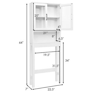 Giantex Over-The-Toilet Storage Cabinet W/Tempered Glass Doors, 3-Position Adjustable Shelf, Open Center Area, Anti-Tilt Design for Most Toilets Freestanding Bathroom Space Saver