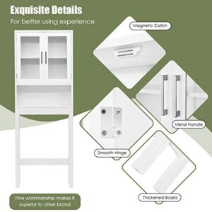 Giantex Over-The-Toilet Storage Cabinet W/Tempered Glass Doors, 3-Position Adjustable Shelf, Open Center Area, Anti-Tilt Design for Most Toilets Freestanding Bathroom Space Saver