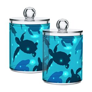 nander sea turtle cute qtip holder dispenser 2pack -clear plastic apothecary jars set -restroom bathroom makeup organizers containers for cotton swab, ball, pads, floss