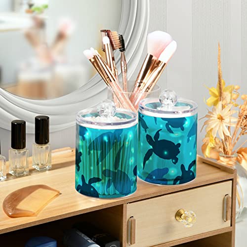Nander Sea Turtle Cute Qtip Holder Dispenser 2Pack -Clear Plastic Apothecary Jars Set -Restroom Bathroom Makeup Organizers Containers for Cotton Swab, Ball, Pads, Floss