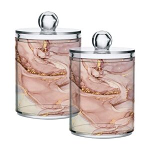 kigai gold pink marble texture qtip holder dispenser with lids 2pcs -bathroom storage organizer set, clear apothecary jars food storage containers, for tea, coffee, cotton ball, floss