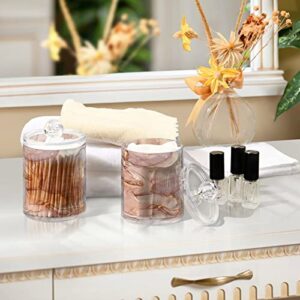 Kigai Gold Pink Marble Texture Qtip Holder Dispenser with Lids 2PCS -Bathroom Storage Organizer Set, Clear Apothecary Jars Food Storage Containers, for Tea, Coffee, Cotton Ball, Floss