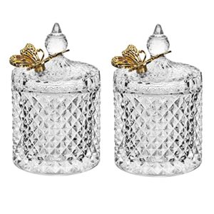 ezebesta 2pcs vintage bathroom canisters cute butterfly lids small thick clear glass jar set qtip holder dispenser for cotton ball & pads storage organization decor