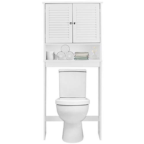 Giantex Over-The-Toilet Storage Cabinet, Freestanding Toilet Rack with 2-Door Cabinet, Adjustable Shelf, Bathroom Space Saver, Storage Organizer for Bathroom, Washroom, Laundry Room, White