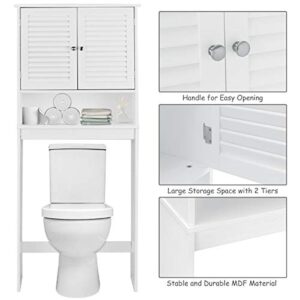 Giantex Over-The-Toilet Storage Cabinet, Freestanding Toilet Rack with 2-Door Cabinet, Adjustable Shelf, Bathroom Space Saver, Storage Organizer for Bathroom, Washroom, Laundry Room, White