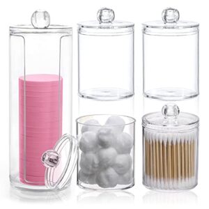 5pcs acrylic cotton pad holder, fhdusryo q-tips cotton swab dispenser apothecary jar with lid, bathroom cotton wool bud organizer clear makeup container for vanity storage cotton ball cosmetic pads floss