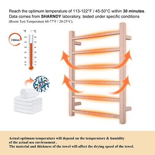 SHARNDY Towel Warmer Brushed Nickel for Bathroom Wall Mounted Bath Towel Heater Plug-in Square 6 Bars Drying Rack Stainless Steel Electric Heated Towel Rack ETW13 68W 26.77x20.47x4.13 inches