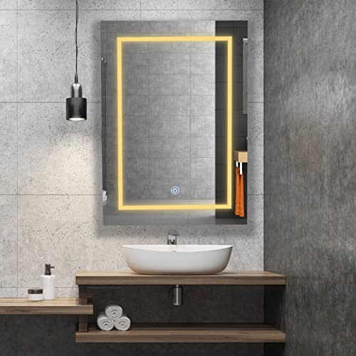 BURENMTO 20x28 Inch Bathroom Medicine Cabinet with Mirror and Lights Surface Led Medicine Cabinet 3-Color Wall Mounted Medicine Cabinet with Adjustable Shelf and Storage