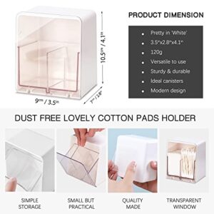 Leadiy Qtip Holder Cotton Pads Organizer, Cotton Ball Holder for Bathroom Canisters, Q Tip Storage Organizer with Clear Lid Bathroom Container Box 2 Sections Storage