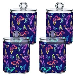 MNSRUU 2 Pack Qtip Holder Organizer Dispenser Purple Colorful Butterflies Bathroom Storage Canister Cotton Ball Holder Bathroom Containers for Cotton Swabs/Pads/Floss