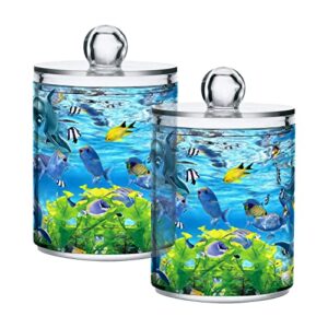 mnsruu 2 pack qtip holder organizer dispenser abstract fish sea animal underwater bathroom storage canister cotton ball holder bathroom containers for cotton swabs/pads/floss