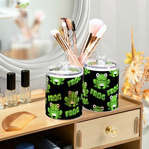 Fustylead 2 Pack Cartoon Frog Qtip Holder Dispensers, Plastic Apothecary Jar Bathroom Accessories Set for Cotton Ball, Swab, Round Pads, Floss