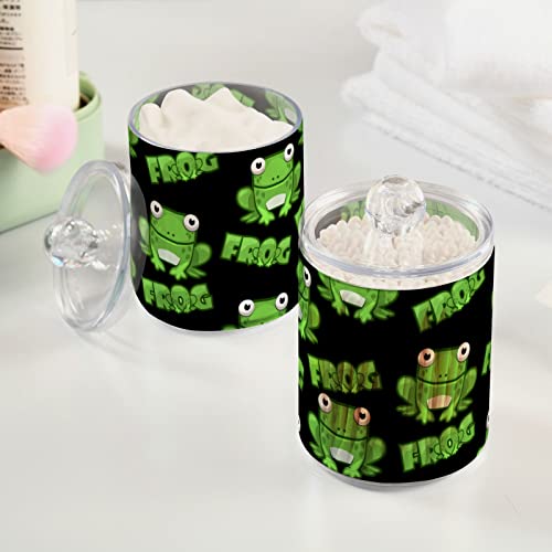 Fustylead 2 Pack Cartoon Frog Qtip Holder Dispensers, Plastic Apothecary Jar Bathroom Accessories Set for Cotton Ball, Swab, Round Pads, Floss