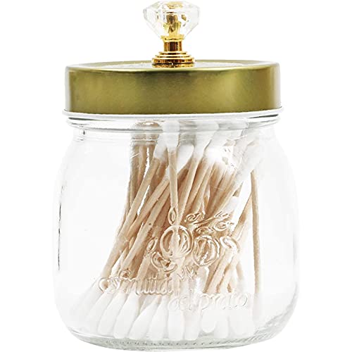 Glass Vanity Canisters with Gold Lids, Mason Jar Bathroom Set (3 Pack)