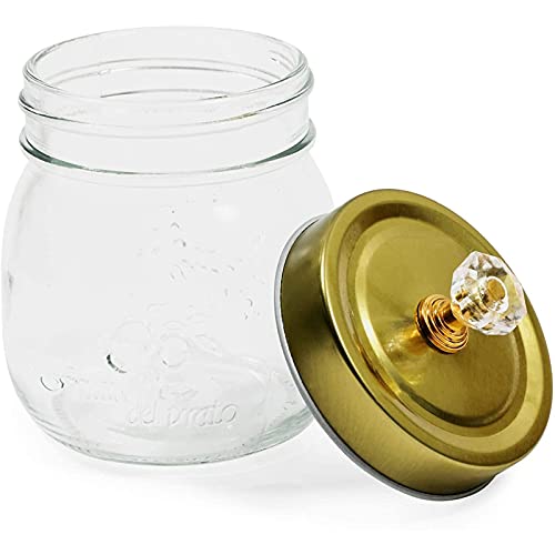 Glass Vanity Canisters with Gold Lids, Mason Jar Bathroom Set (3 Pack)