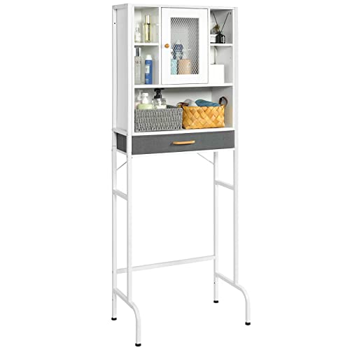 Hongtamoya Over The Toilet Storage Cabinet with Drawer, Bathroom Shelves Over Toilet with Large Storage Space, Over Toilet Bathroom Organizer with Adjustable Shelves and Door, White