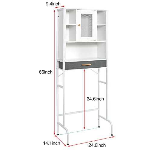 Hongtamoya Over The Toilet Storage Cabinet with Drawer, Bathroom Shelves Over Toilet with Large Storage Space, Over Toilet Bathroom Organizer with Adjustable Shelves and Door, White