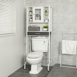 Hongtamoya Over The Toilet Storage Cabinet with Drawer, Bathroom Shelves Over Toilet with Large Storage Space, Over Toilet Bathroom Organizer with Adjustable Shelves and Door, White